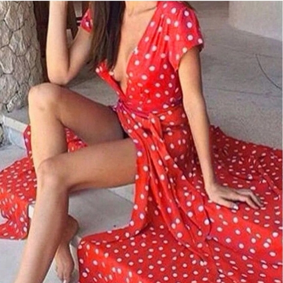 NWT Bohemian Polka Dot Maxi Split Dress S:S-Med - Picture 2 of 14